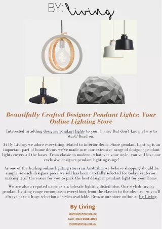 Beautifully Crafted Designer Pendant Lights: Your Online Lighting Store