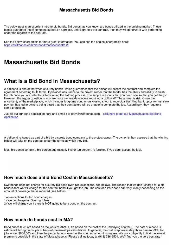 massachusetts bid bonds