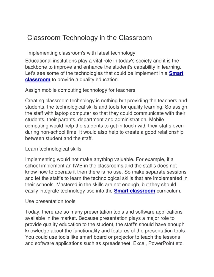 classroom technology in the classroom