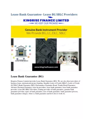 lease bank guarantee- Lease BG SBLC Providers