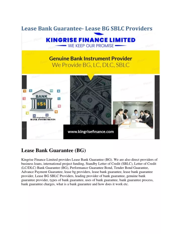 lease bank guarantee lease bg sblc providers