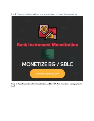 Bank Guarantee Monetization- monetizers of bank instruments