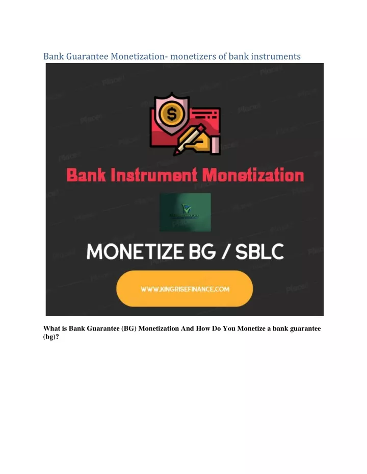 bank guarantee monetization monetizers of bank