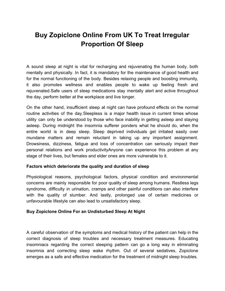 buy zopiclone online from uk to treat irregular