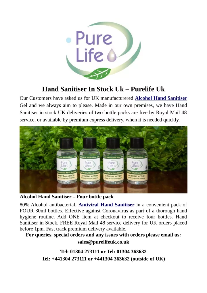hand sanitiser in stock uk purelife