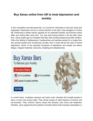 Buy Xanax online from UK to treat depression and anxiety