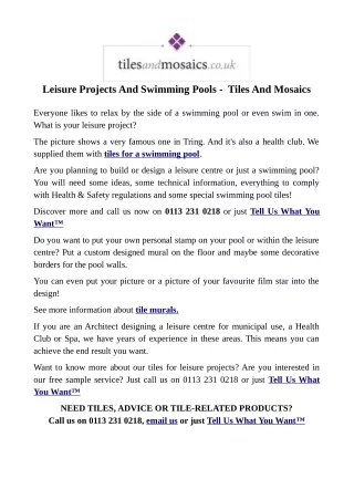 leisure projects and swimming pools tiles