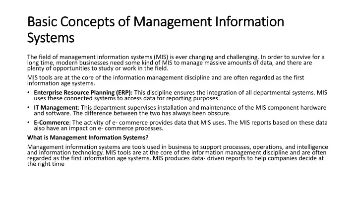 basic concepts of management information systems