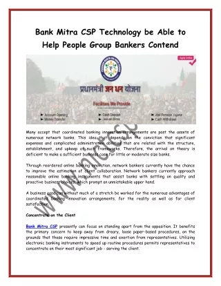 bank mitra csp technology be able to help people