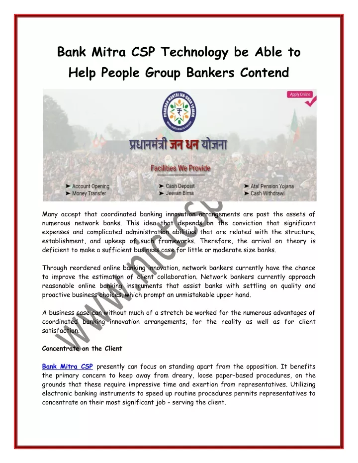 bank mitra csp technology be able to help people