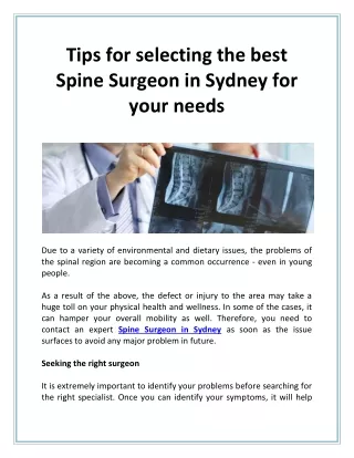 Tips for selecting the best Spine Surgeon in Sydney for your needs