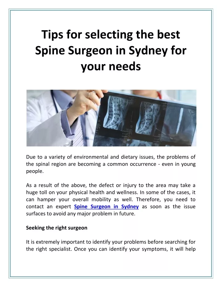 tips for selecting the best spine surgeon