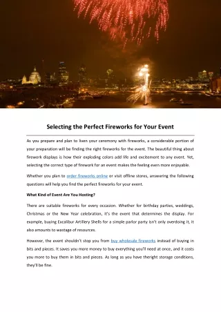 Selecting the Perfect Fireworks for Your Event