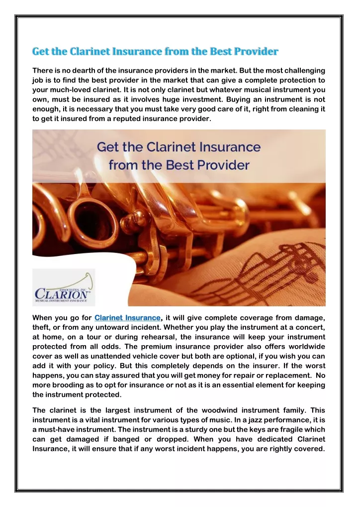 get the clarinet insurance from the best provider