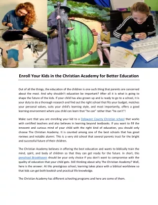 Enroll Your Kids in the Christian Academy for Better Education