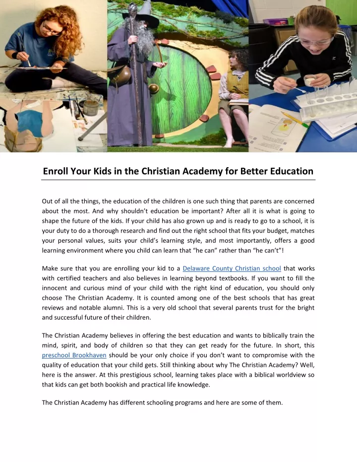 enroll your kids in the christian academy