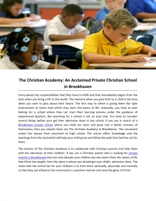 The Christian Academy: An Acclaimed Private Christian School in Brookhaven