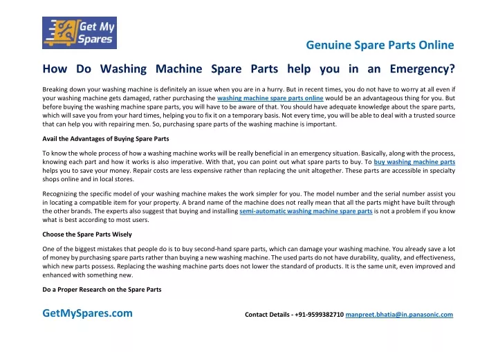 how do washing machine spare parts help