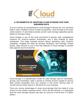 6 top benefits of adopting cloud storage for your