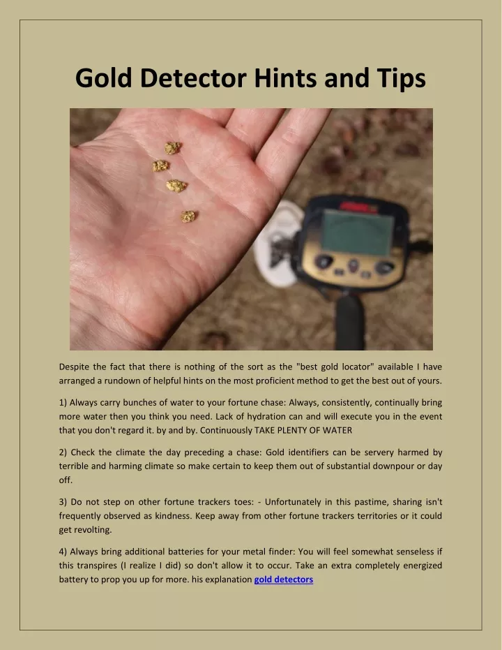 gold detector hints and tips