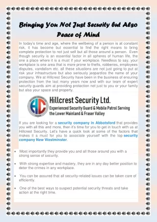 Bringing You Not Just Security but Also Peace of Mind