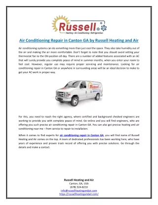 Air Conditioning Repair in Canton GA by Russell Heating and Air