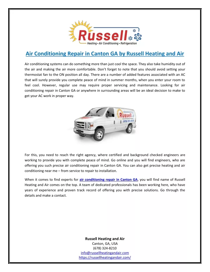 air conditioning repair in canton ga by russell