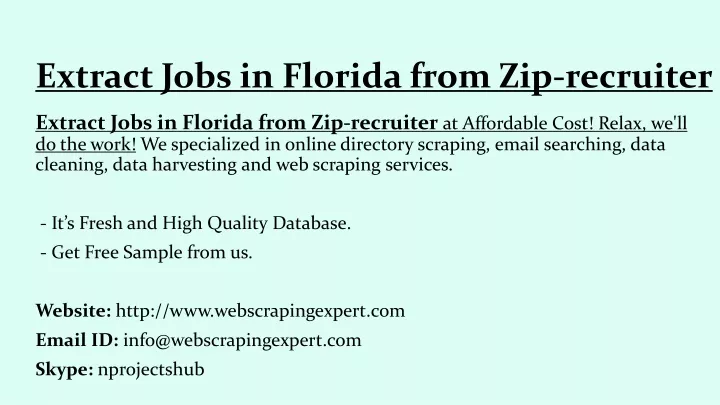 extract jobs in florida from zip recruiter