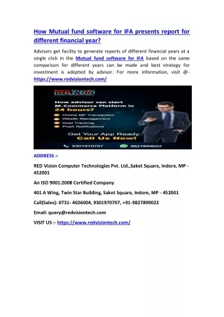 how mutual fund software for ifa presents report