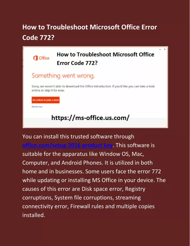 how to troubleshoot microsoft office error code