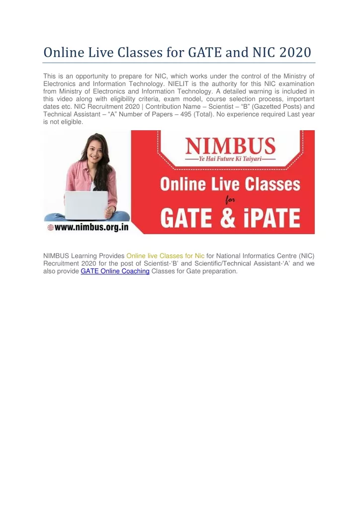 online live classes for gate and nic 2020