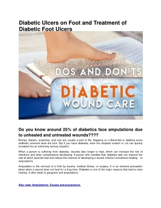 Diabetic Ulcers on Foot and Treatment of Diabetic Foot Ulcers