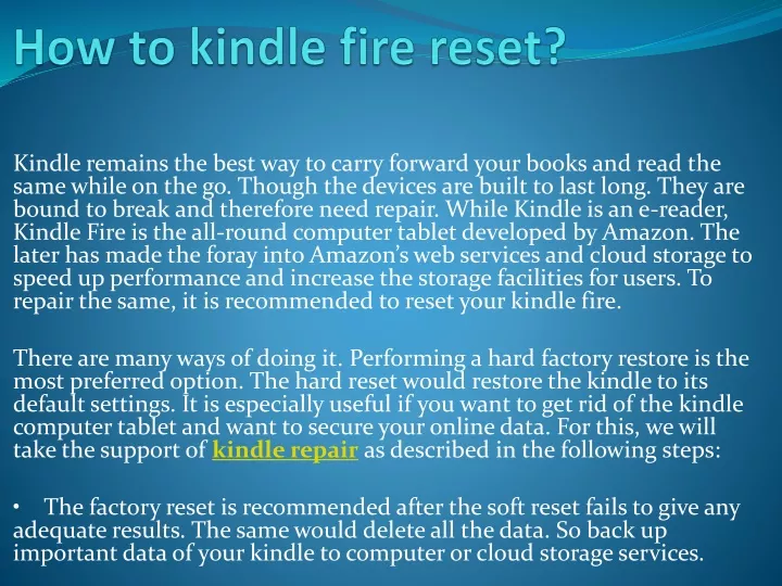 how to kindle fire reset