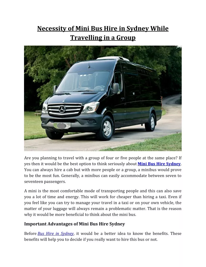 necessity of mini bus hire in sydney while