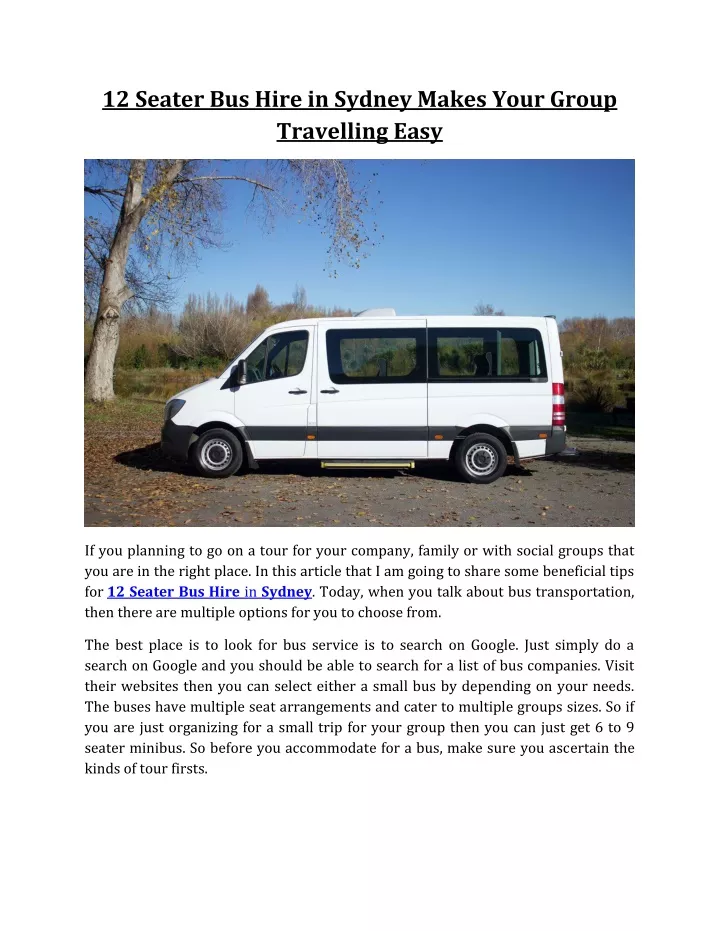 12 seater bus hire in sydney makes your group