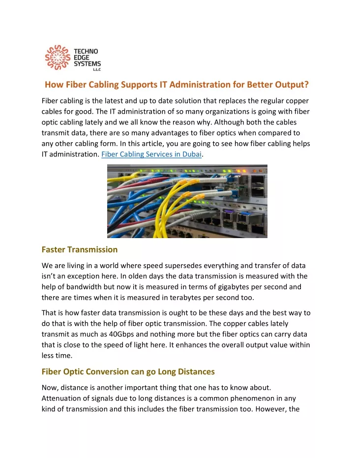 how fiber cabling supports it administration