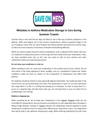 Mistakes in Asthma Medication Storage in Cars during Summer Travels