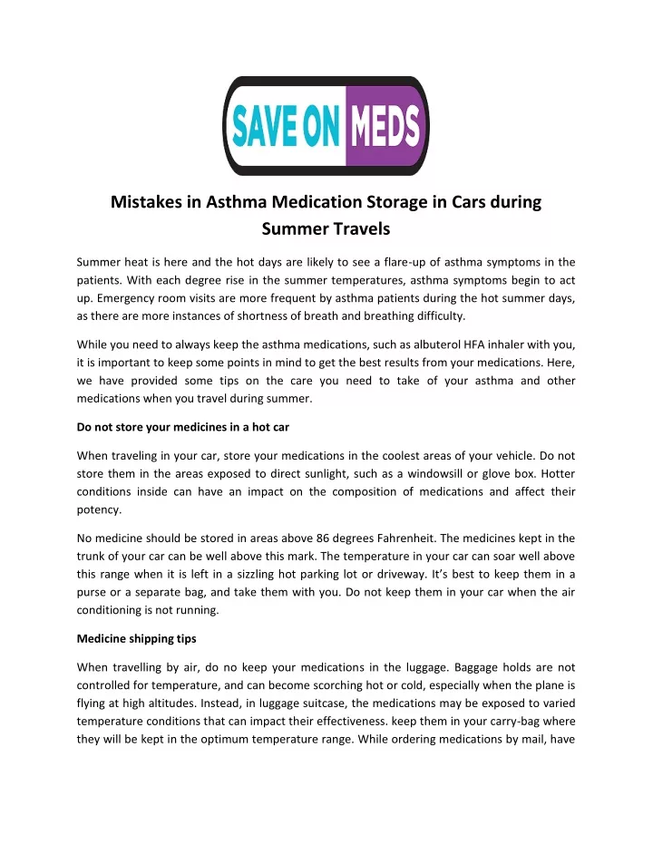 mistakes in asthma medication storage in cars