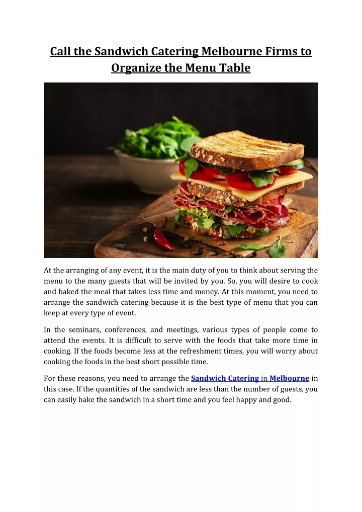 call the sandwich catering melbourne firms