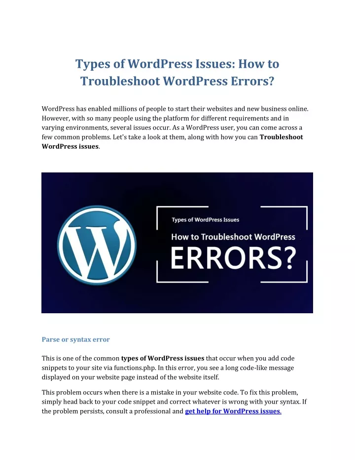 types of wordpress issues how to troubleshoot