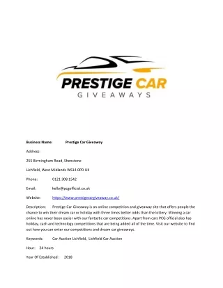 Prestige Car Giveaway