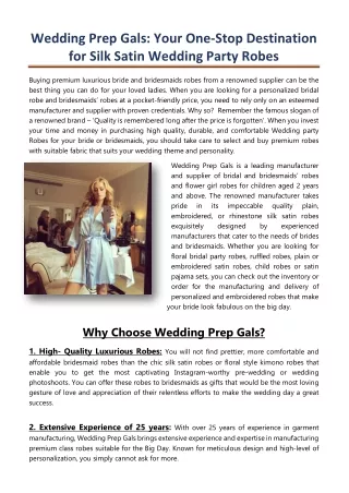 Wedding Prep Gals: Your One-Stop Destination for Silk Satin Wedding Party Robes