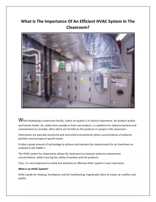 What Is The Importance Of An Efficient HVAC System In The Cleanroom?