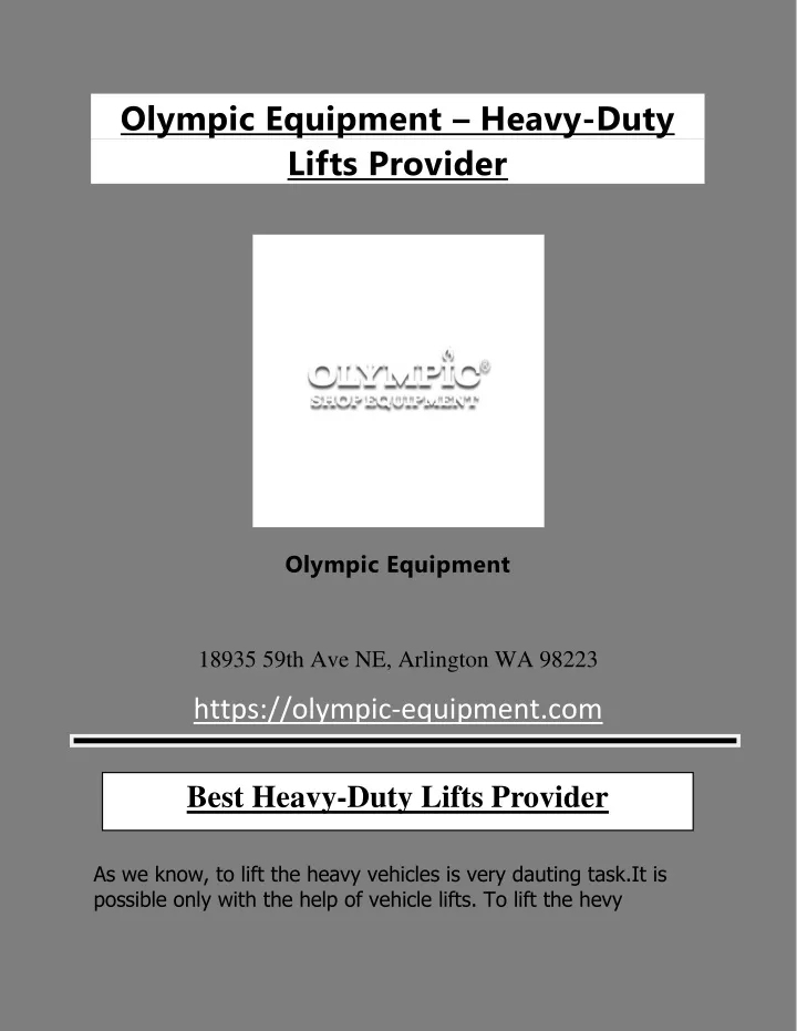 olympic equipment heavy duty lifts provider
