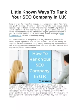 Little Known Ways To Rank Your SEO Company In UK