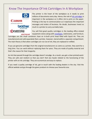 know the importance of ink cartridges