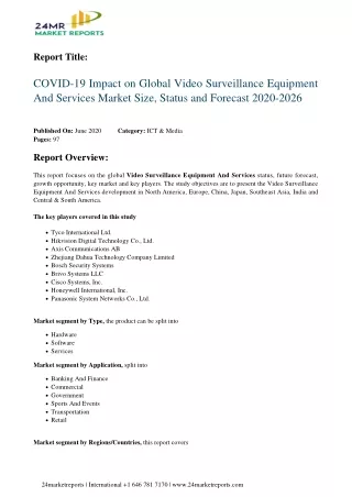 Video Surveillance Equipment And Services Market Size, Status and Forecast 2020-2026