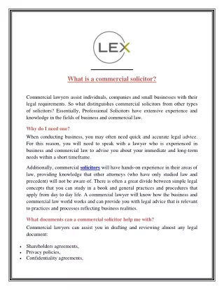 What is a commercial solicitor?