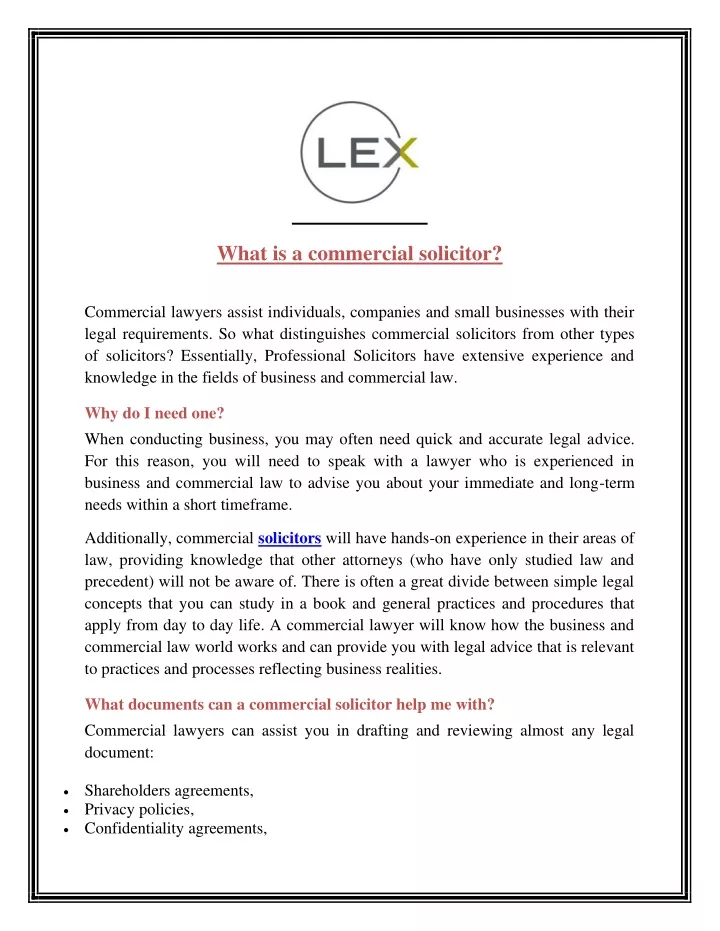 what is a commercial solicitor