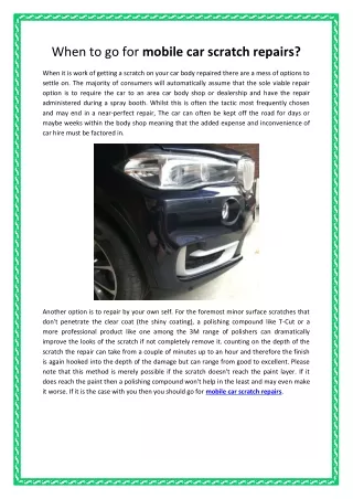 when to go for mobile car scratch repairs